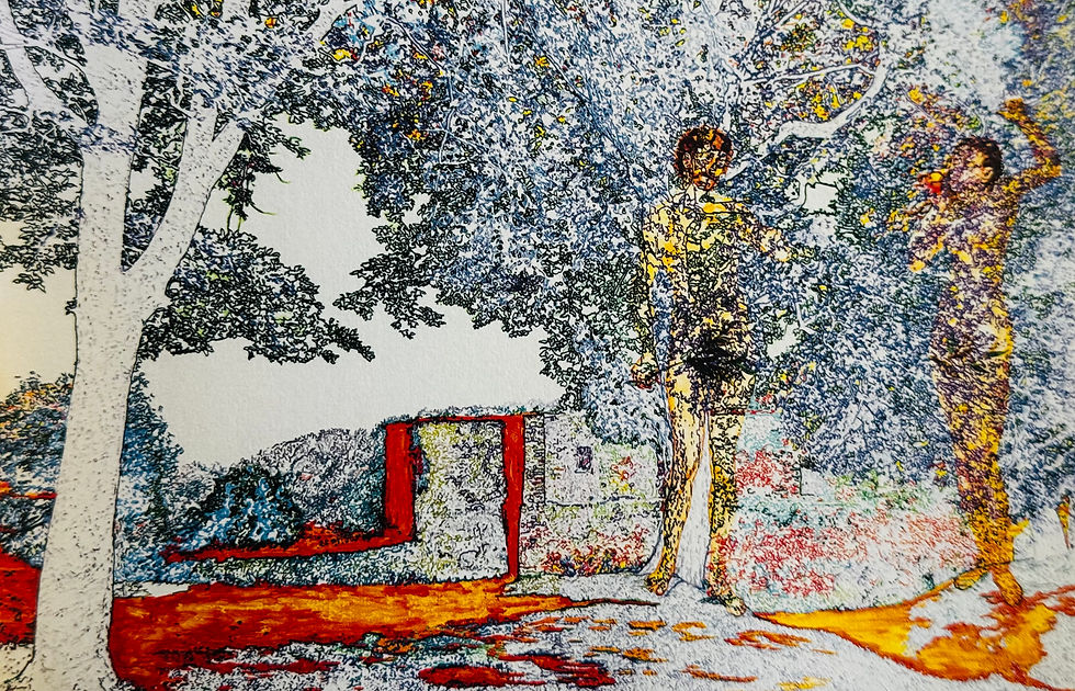 Linas Liandzbergis. Adomas ir Ieva, 2024. Drobė, akrilas, žymekliai, 110 x 190 cm