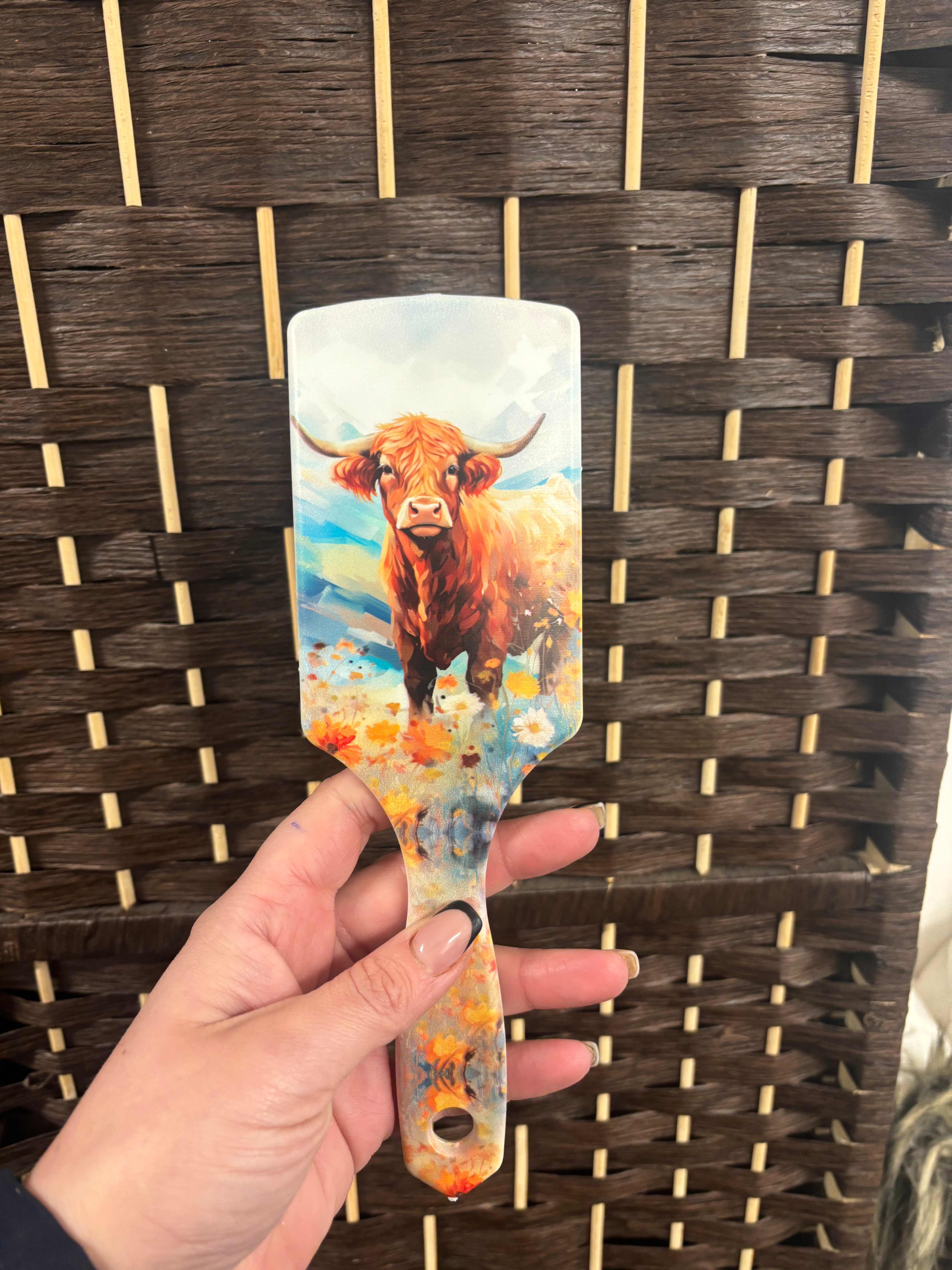 Highland cow print hair brush 