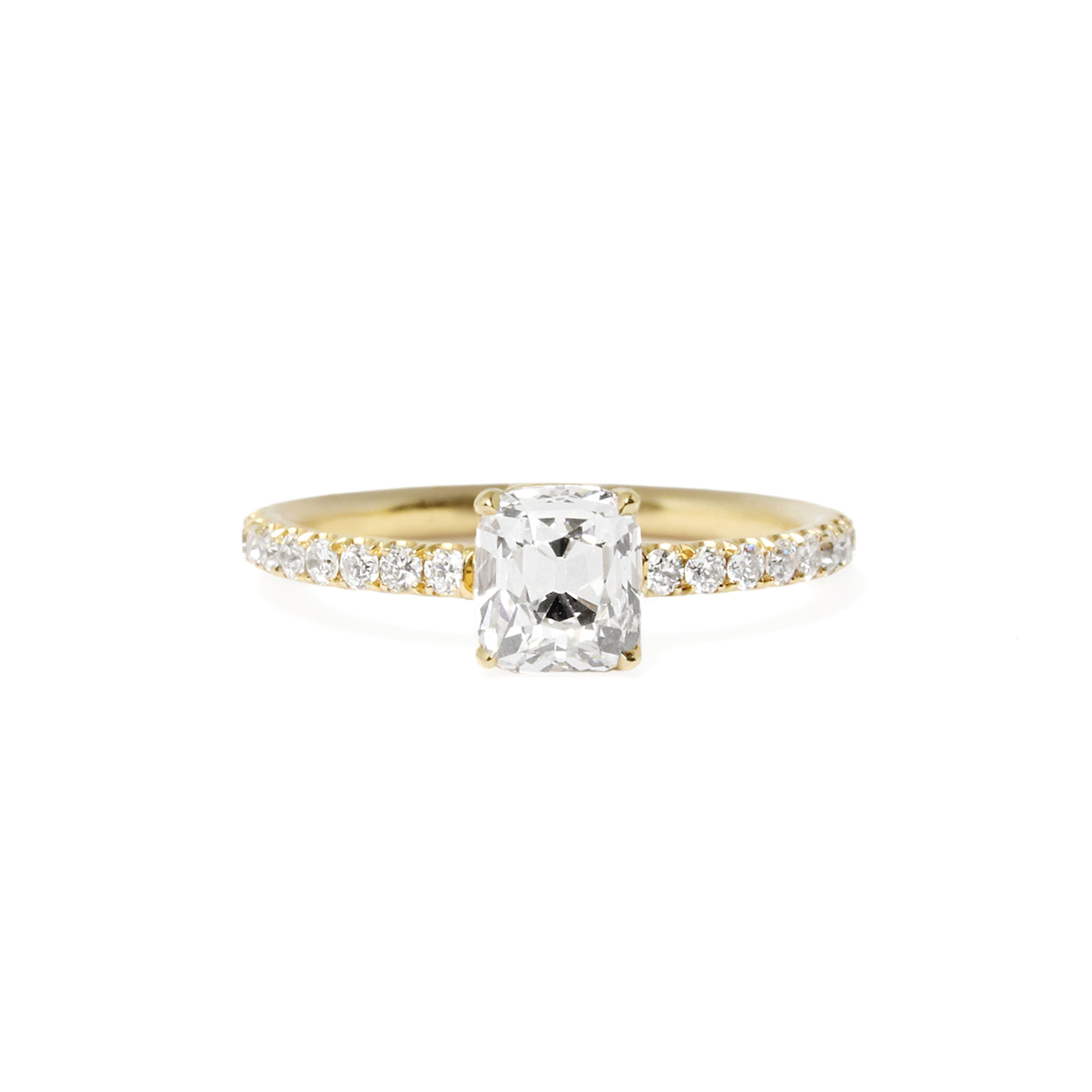 one of a kind cushion-cut diamond ring