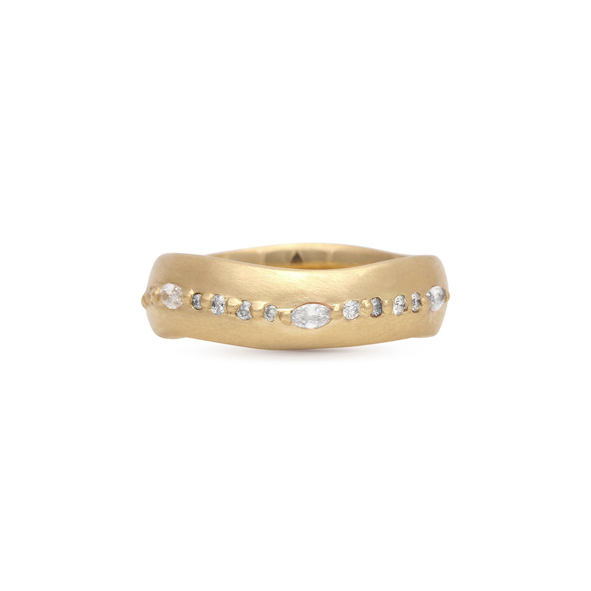 yellow gold round and marquis diamond "wave" ring