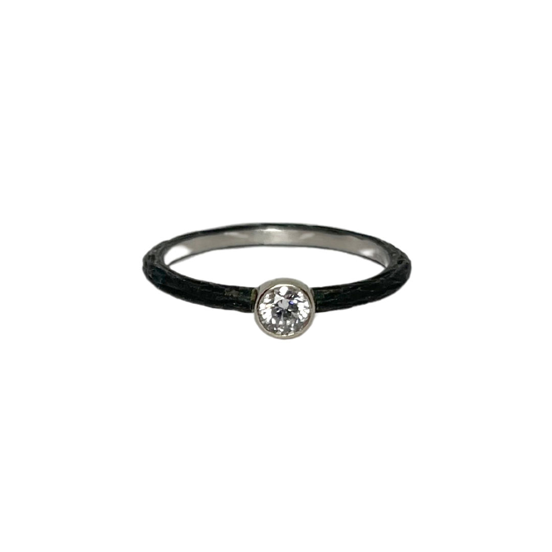 blackened steel and diamond pebble stacking ring