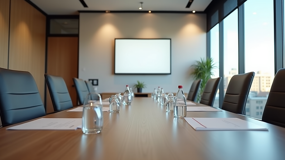 Eye-level view of a modern office meeting room set up for a workshop