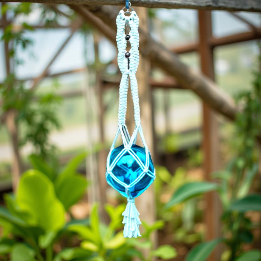 macrame hanger with glass ball