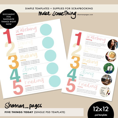 Five things today single template 12x12 sized psd template shannan