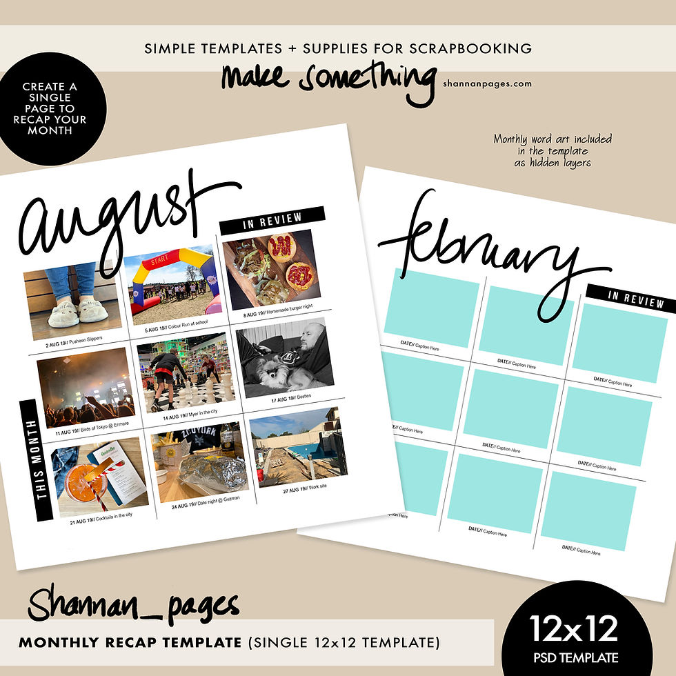 Monthly Recap Template - 12x12 (single page template) | Shannan Pages