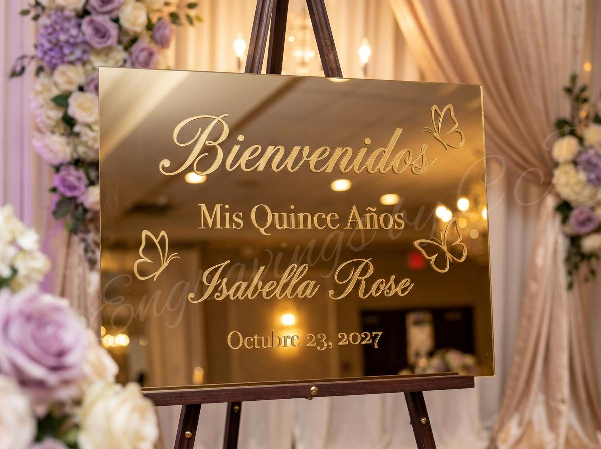 Letrero Bienvenida Mis Quince Años, Bienvenidos Quinceañera, Signo Espejo