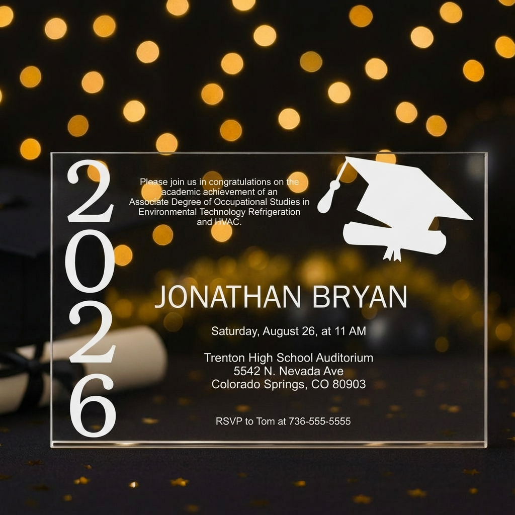 Custom 2026 Graduation Invitation – Clear Acrylic HVAC Degree Invite