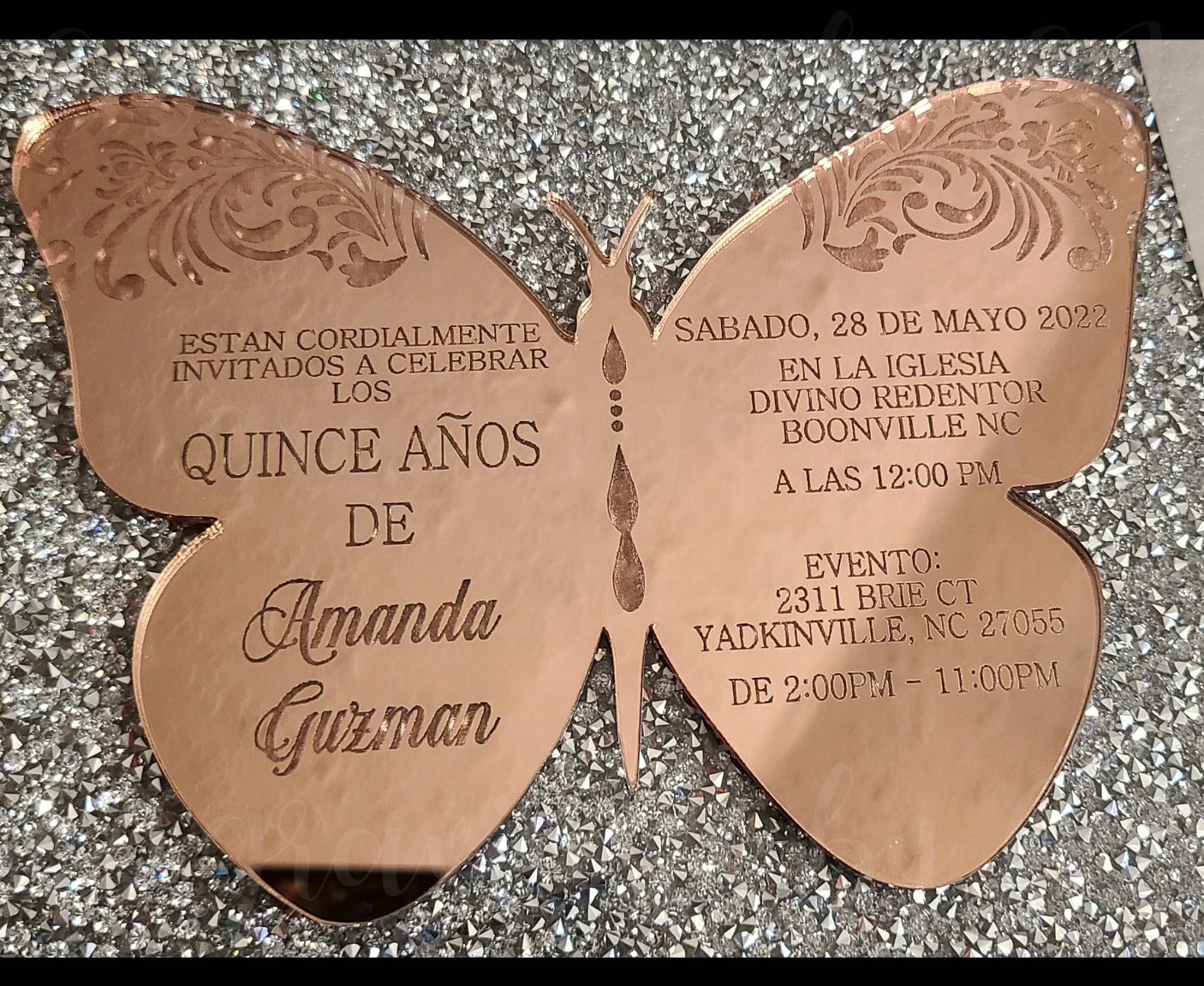 Mirrored Designed Butterfly Luxury Invitation