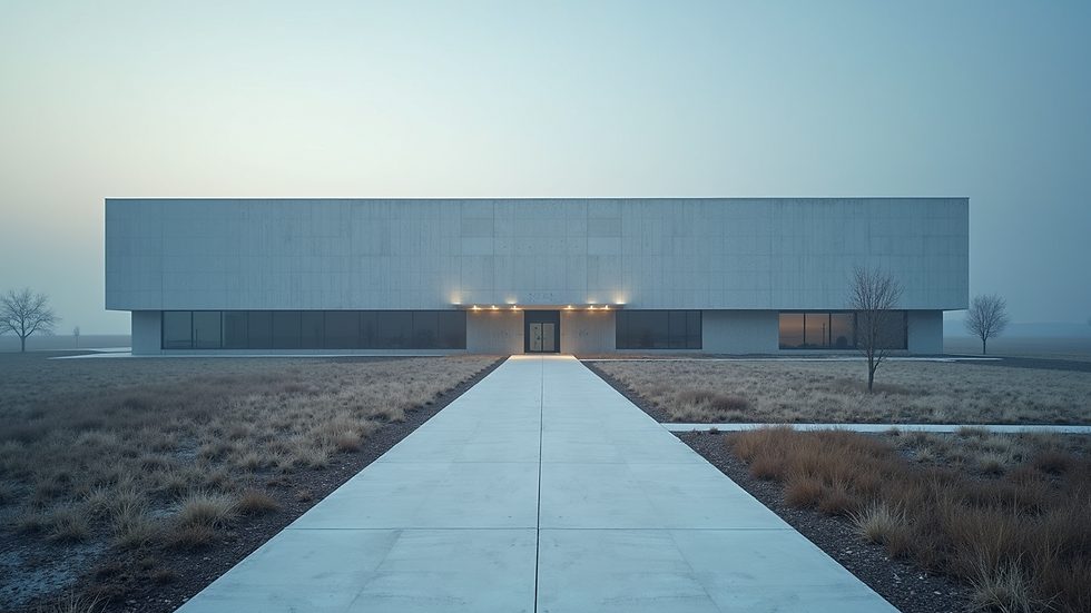 High angle view of a test center building exterior