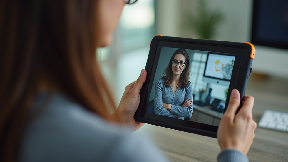 Eye-level view of a digital tablet displaying a short educational video