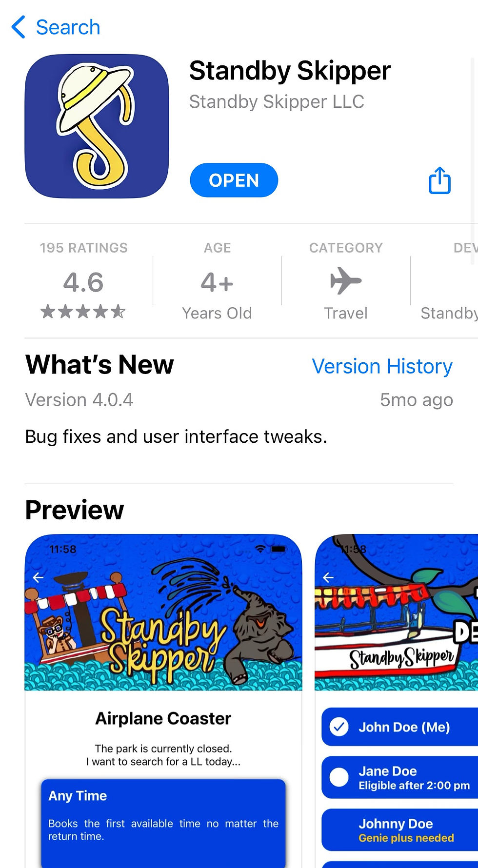 Third party app Standby Skipper for booking Disney World Genie+ lightning lanes