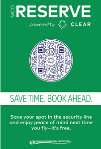 Information on how to save time in the security line and reserve your spot with Clear at Orlando International Airport (MCO)