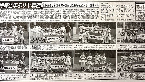 2019年8月31日(月)日刊スポーツ掲載「第39回 朝日新聞都内南部朝日会杯争奪 銀河少年野球大会」