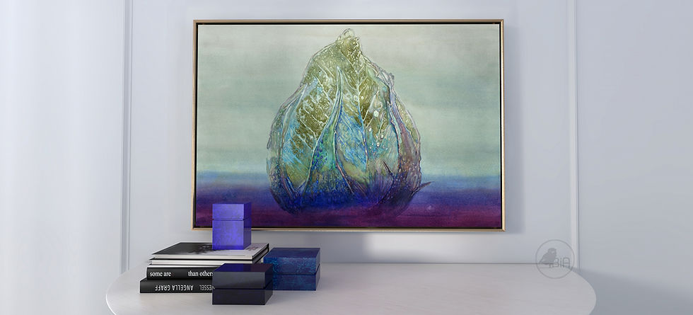 remarkable calm blue and purple rose bud, watercolor, art