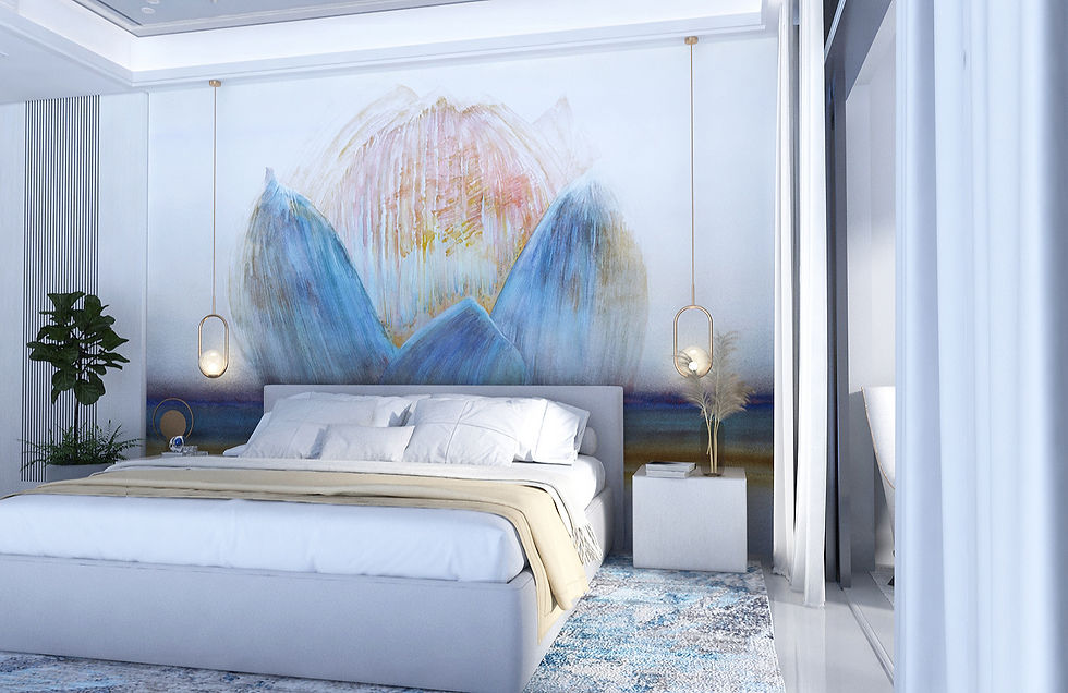 lovely beautiful drawing of water lily, interior-design