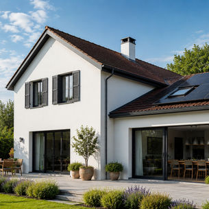 Ein älteres, energetisch saniertes Einfamilienhaus nach einer Modernisierung der Gebäudehülle