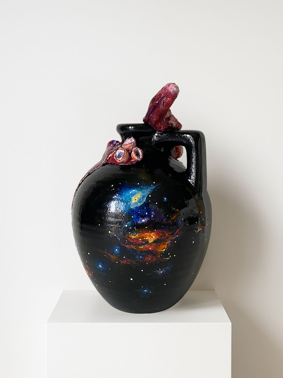 Thumbnail: Woven Cosmos vase under soft light, fine art object on white base.