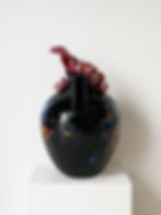 Thumbnail: Woven Cosmos vase three-quarter back view with visible red and blue tones.