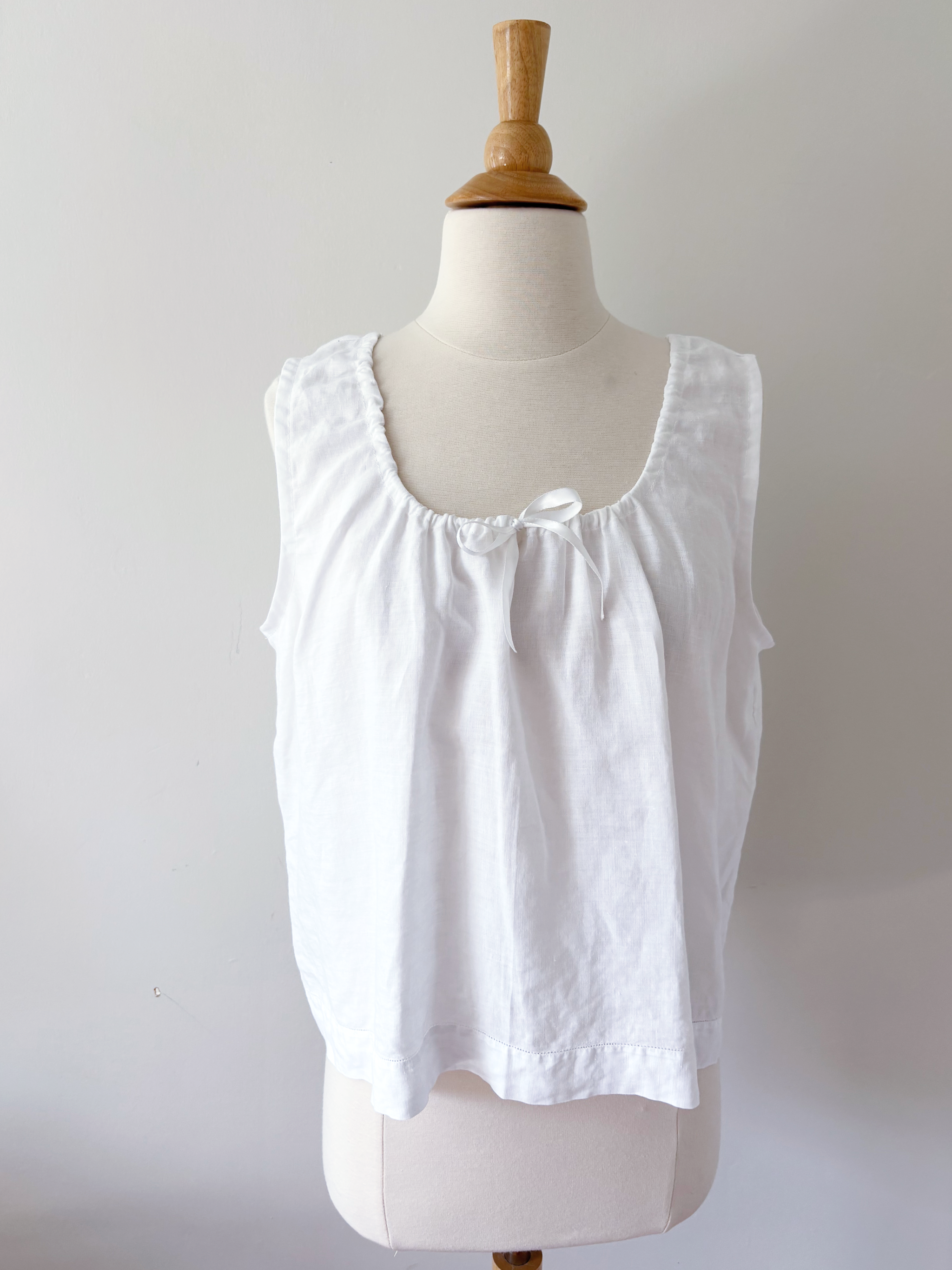 White Upcycled Tablecloth Tank Top with Tie