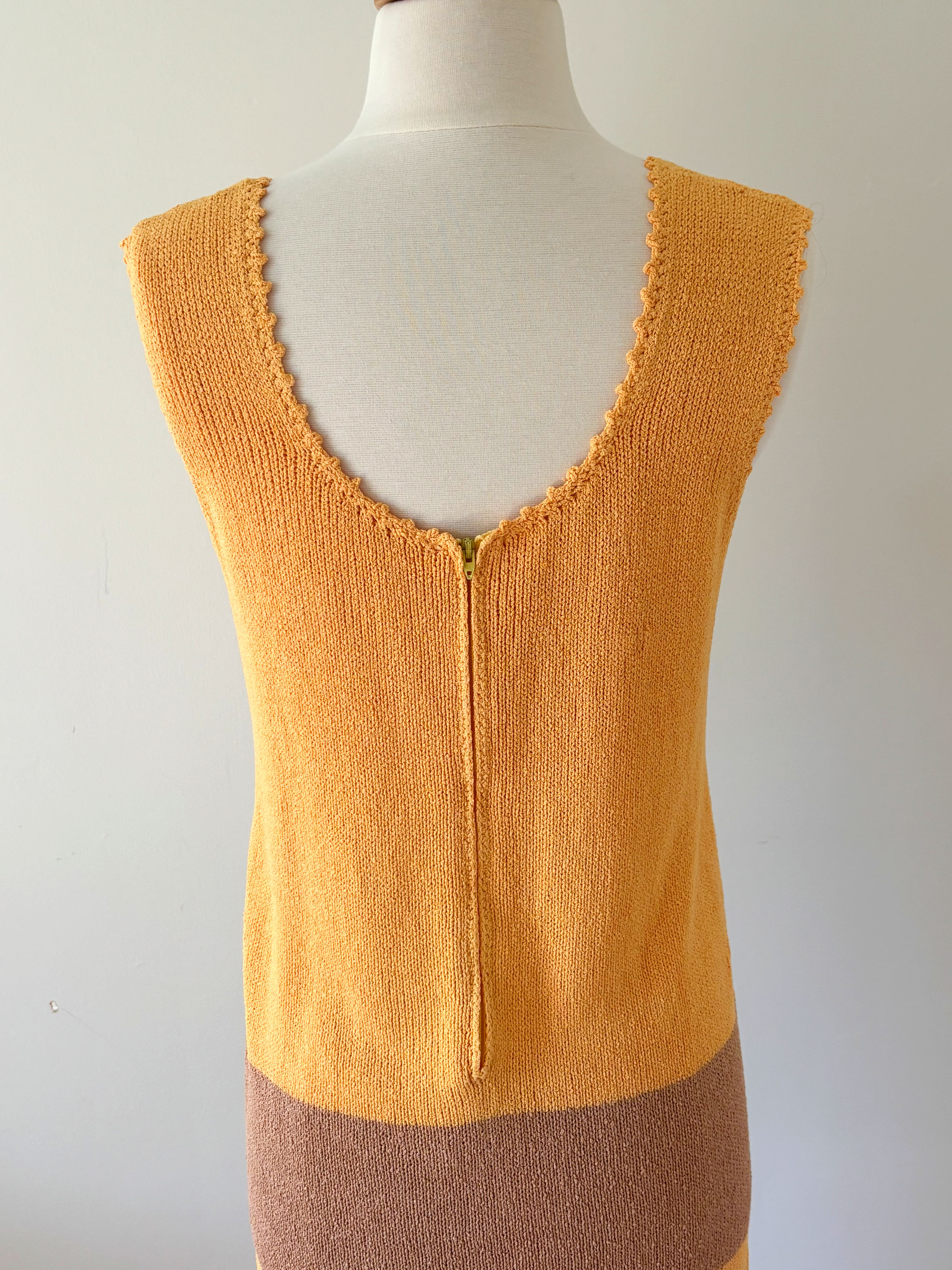 Yellow and Brown Striped Knit Dress