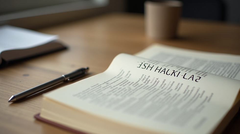 Close-up view of a psychology book and notes on a wooden desk