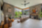 Modern living room with garden view at Villa Zayden