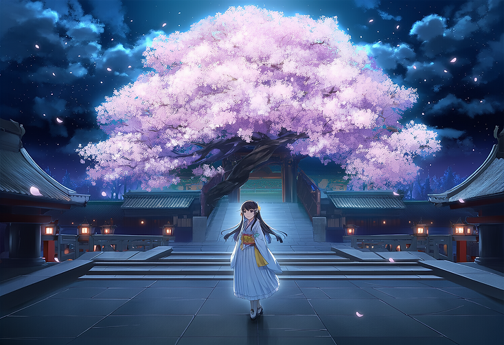 ,very fine 8KCG wallpapers,Cherry Blossom Snowstorm,cherry blossoms,Starlit Fiel s-1715245