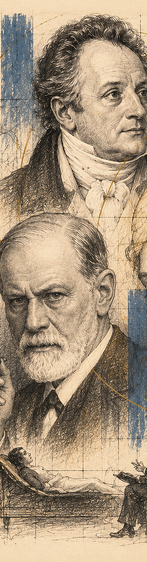 Image ChatGPT 7 oct. 2026, Portrait au charbon de Sigmund Freud évoquant l’histoire de la psychanalyse et des sciences humaines