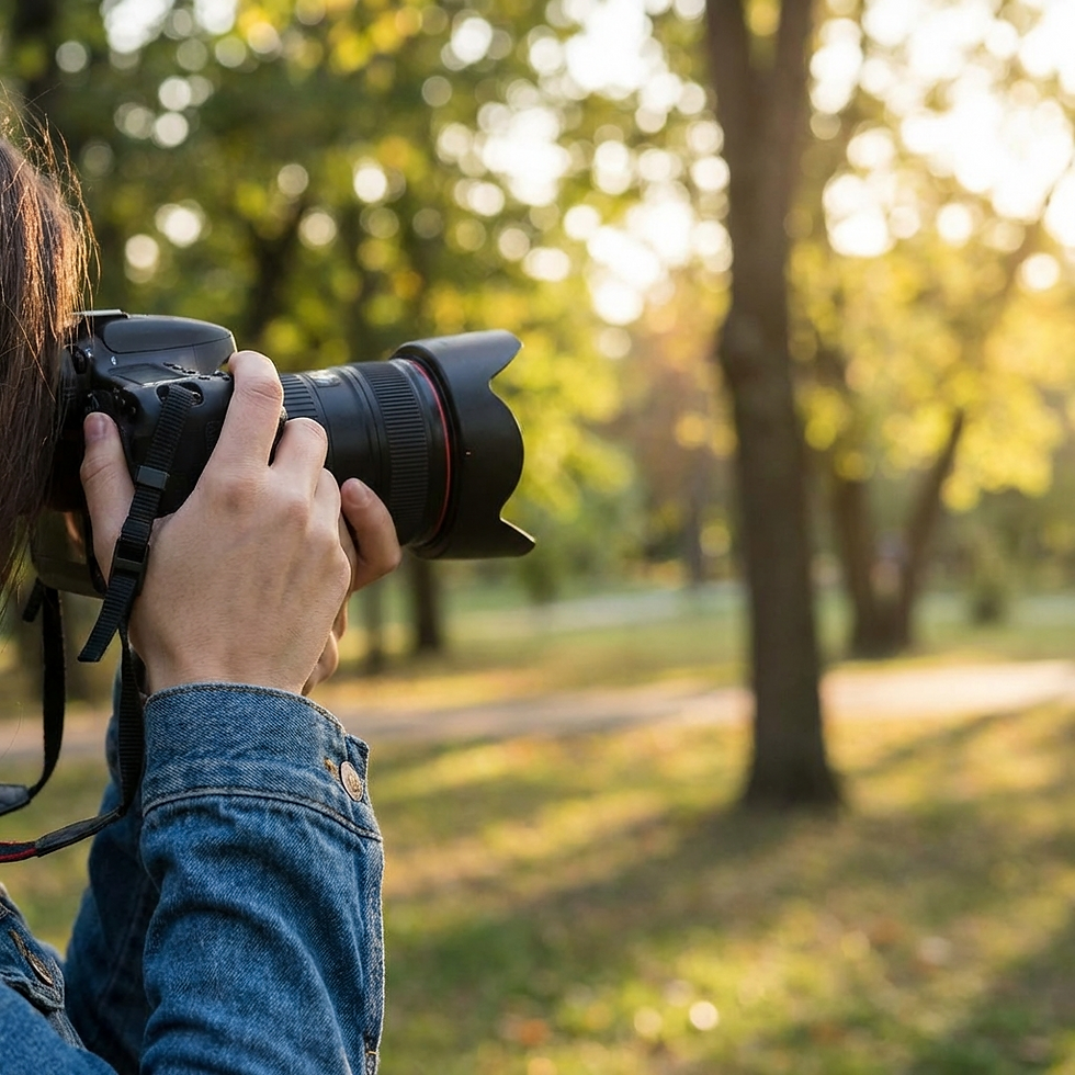 Une photographe prenant des arbres en photo.