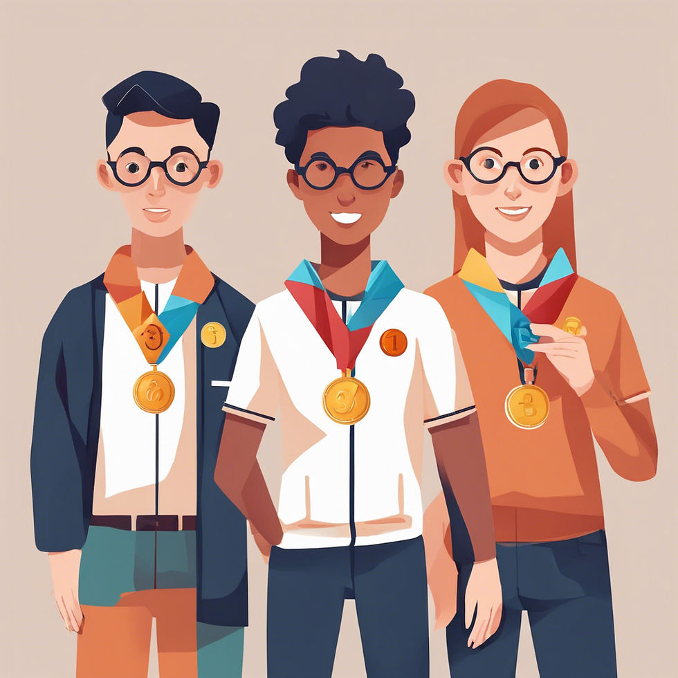 A team of math competitors wearing medals.jpg