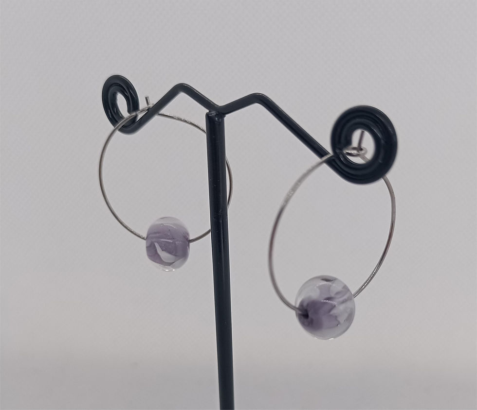 Miniature : Boucles d'oreilles "Créoles" Violet/blanc