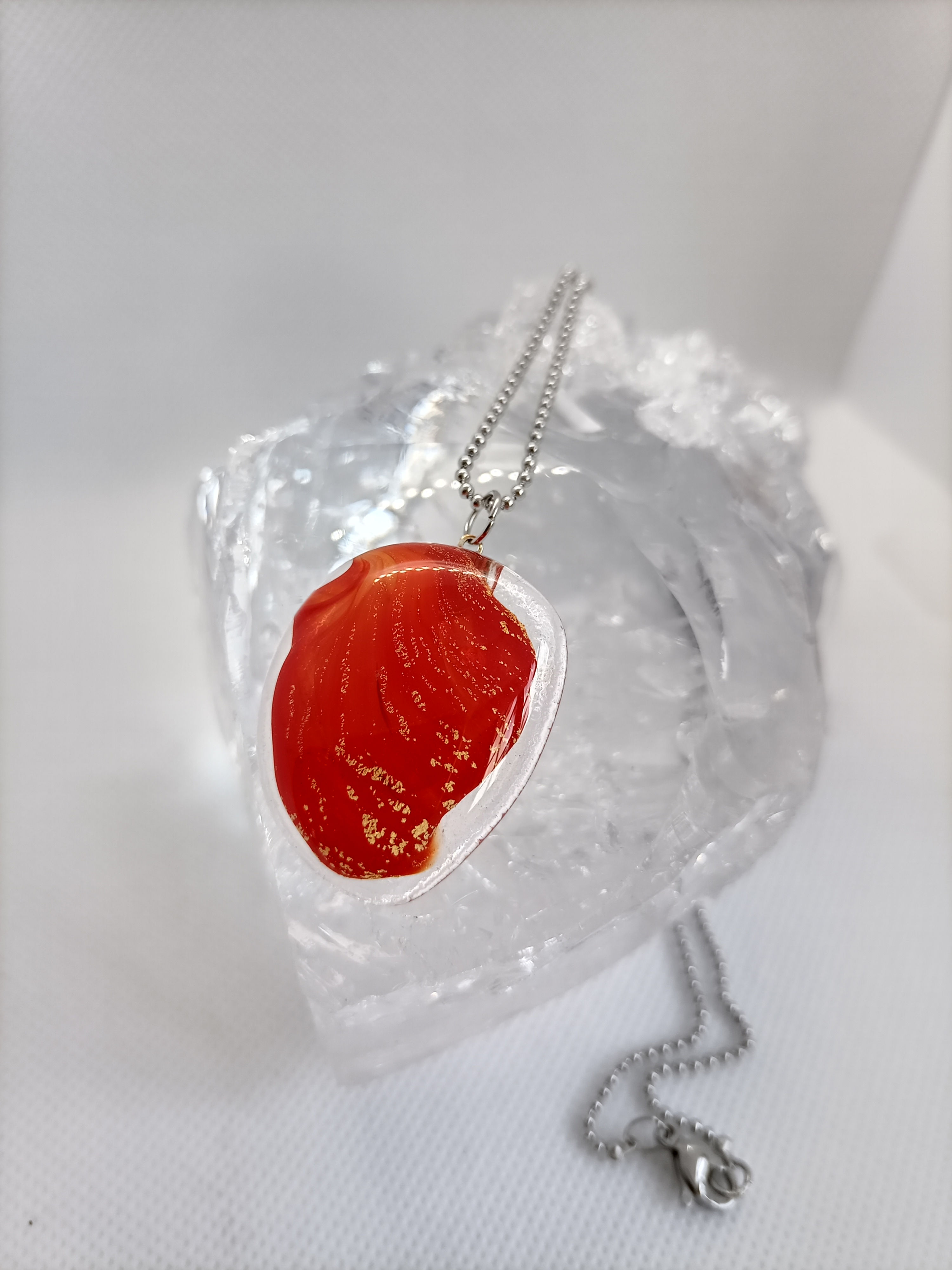 Pendentif "Galet" Feuille d'or Rouge 2