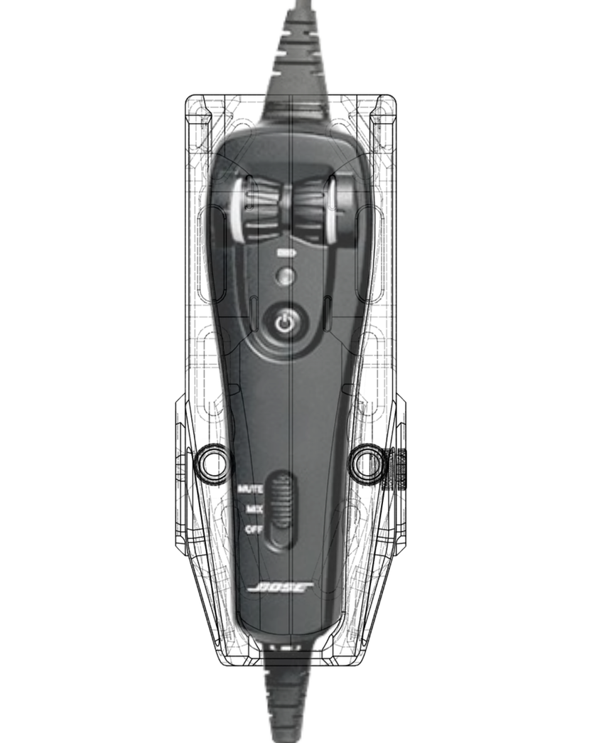 Line drawing of the Bose A20 ANR-DOCK with the A20 control module, front view