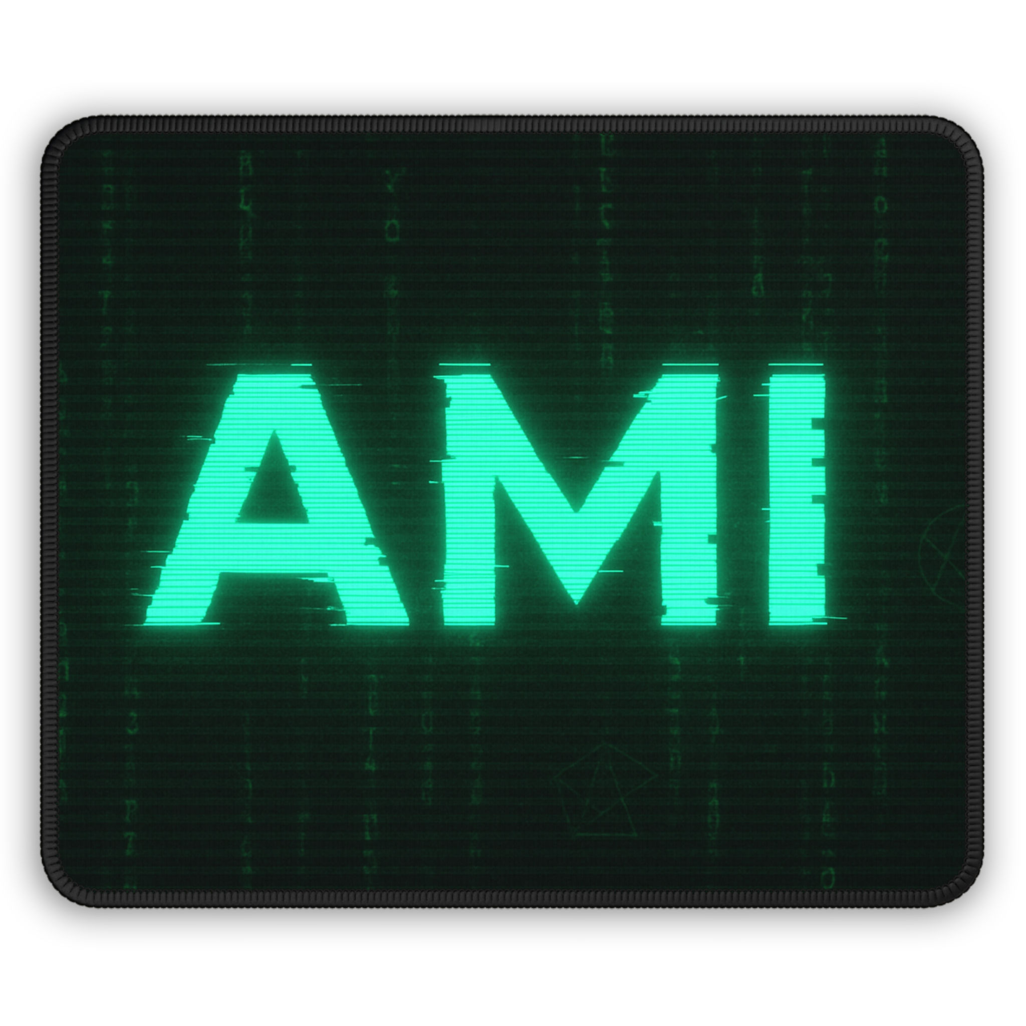 Glowing 'AMI' Cyber Matrix Gaming Mouse Pad – Neon Tech Desk Mat for Gamers