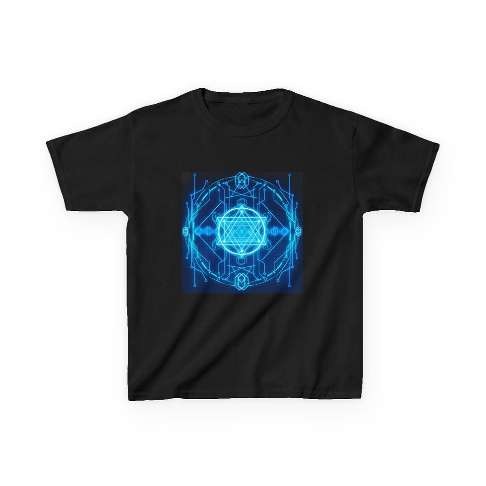 Thumbnail: Kids Tee — Glowing Blue Geometric Magic Circle Design