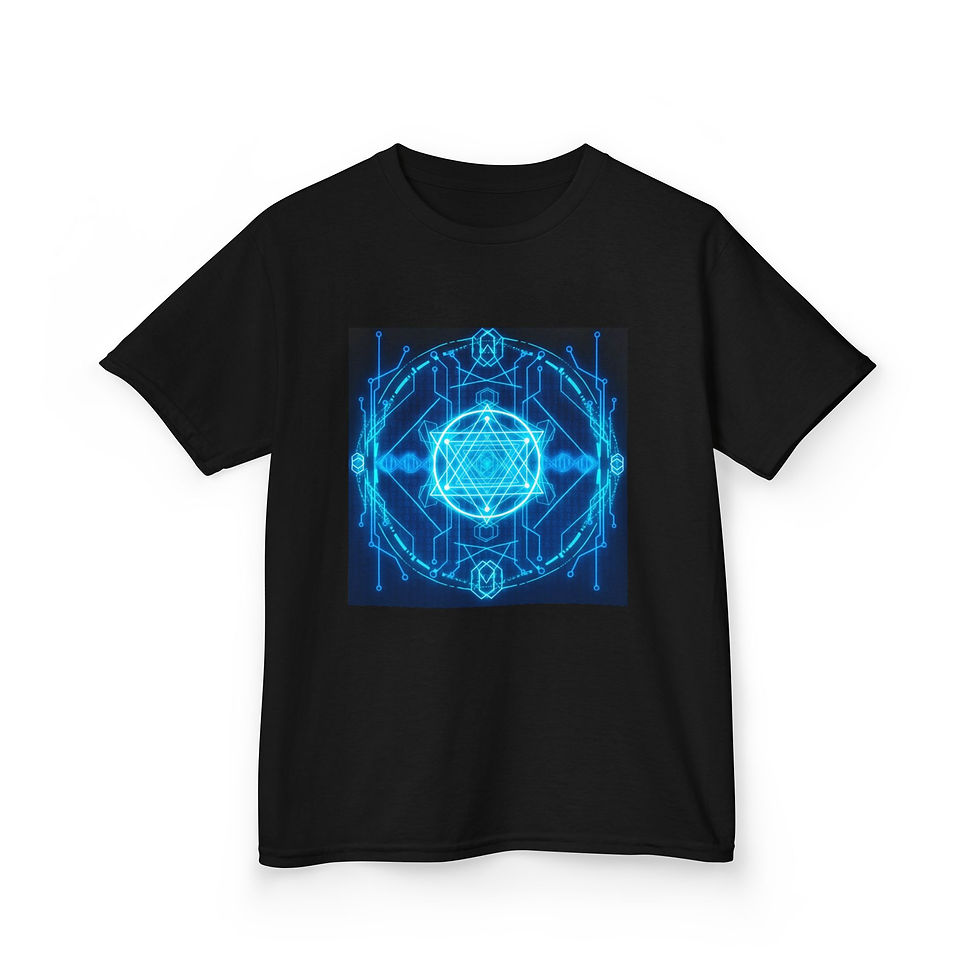 Thumbnail: Kids Tee — Glowing Blue Geometric Magic Circle Design