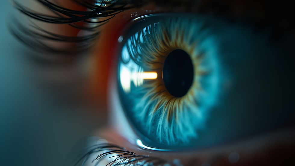 Close-up view of retinoscope light streak moving across the pupil