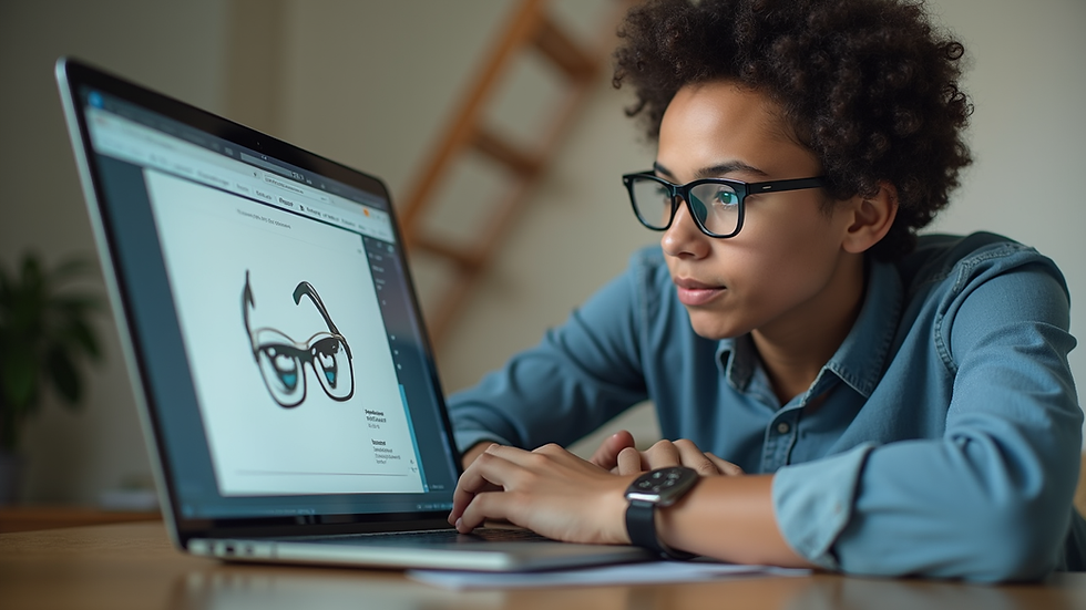 Eye-level view of a student attending an online optometry class on a laptop