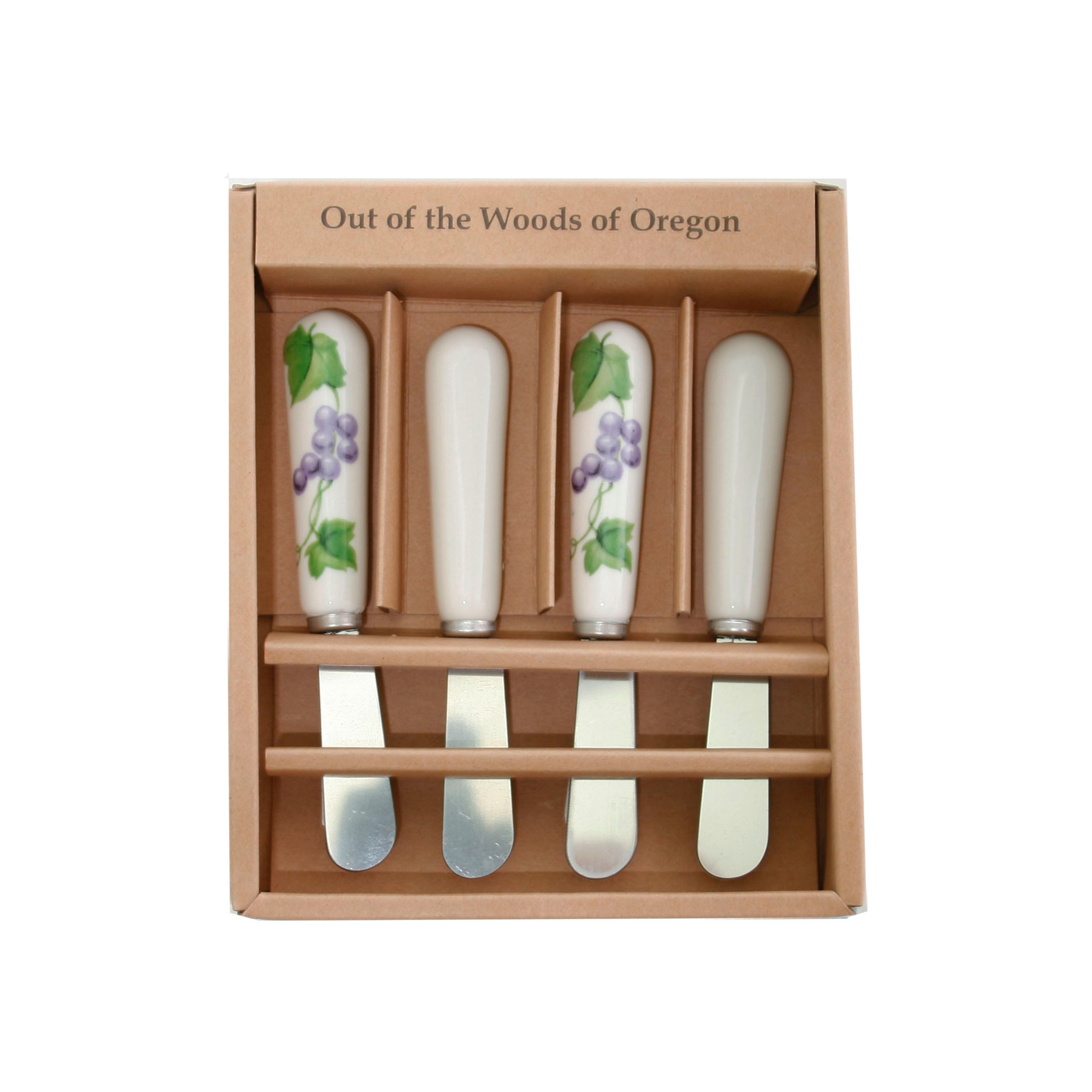 Grape Vine and White Set of 4 Ceramic Spreader Knives