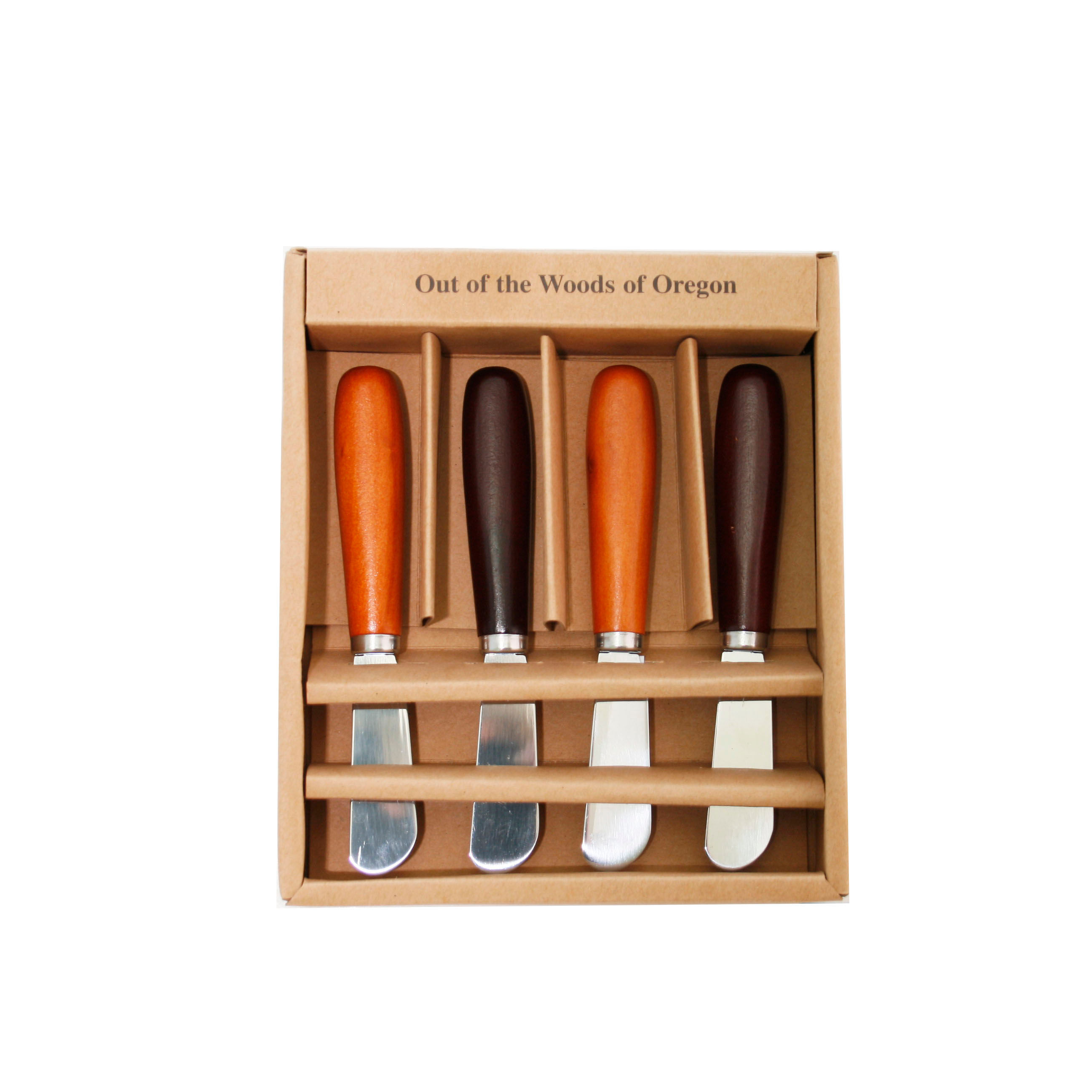 Set of 4 Cheese & Butter Spreader Knives - Classic Woods Maple and Walnut