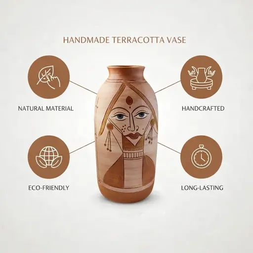 Thumbnail: Handcrafted Tribal Art Terracotta Flower Vase – Sustainable Home Decor (18 cm)
