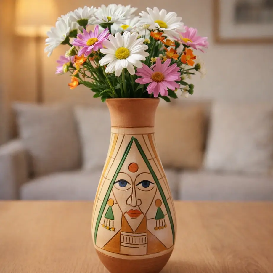 Handcrafted Tribal Art Terracotta Flower Vase – Ethnic Home Decor (17 cm)
