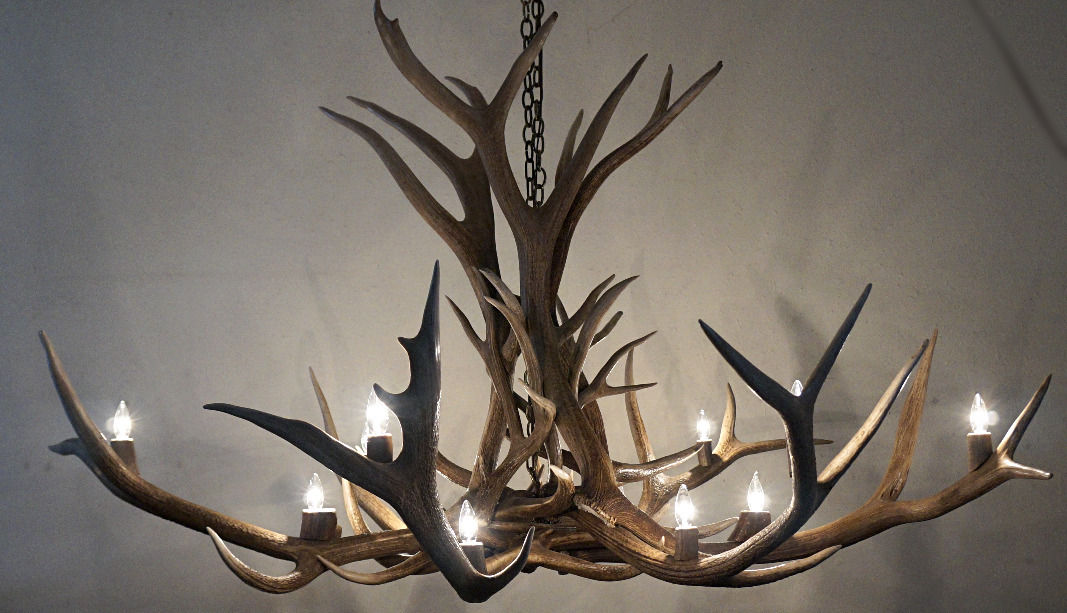 Large twelve light elk chandelier