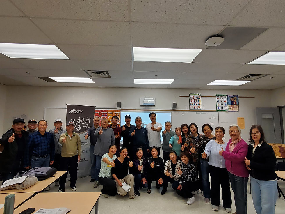 WOXY 護士與家和 CSFO 長者團體於萬錦市健康活動中的合照,紀錄這場充滿關懷與連結的社區健康日。