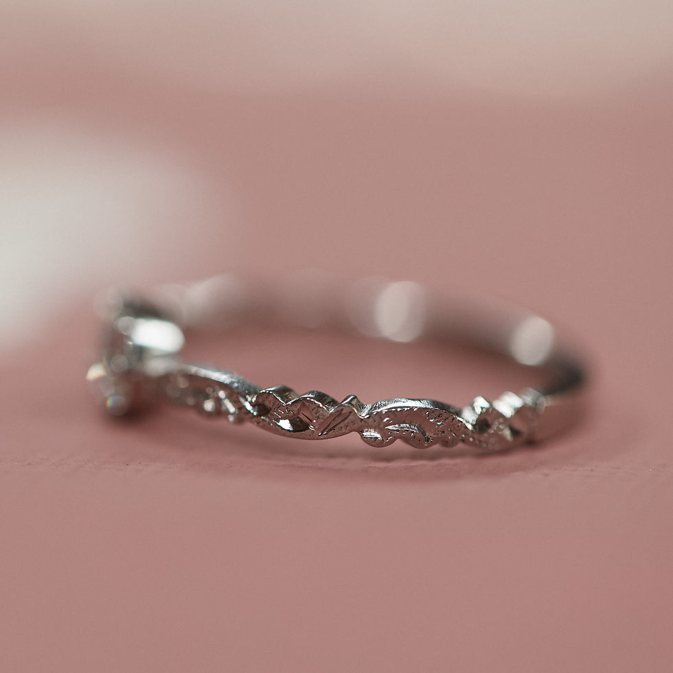 Thumbnail: Platinum 4mm Rose-Cut Diamond Solitaire Floral Carved Ring