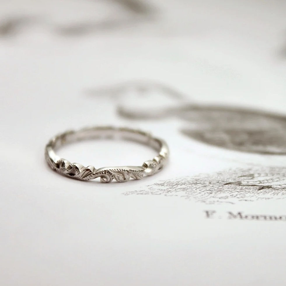 Thumbnail: Platinum 2mm Floral Carved Ring