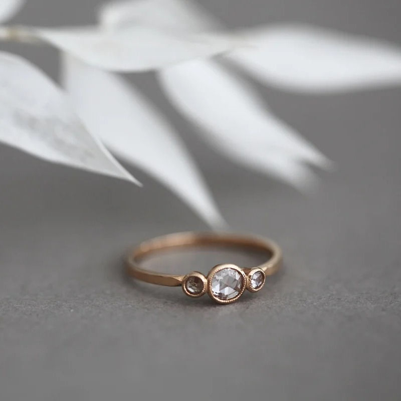 Thumbnail: *Made to order* 18ct Rose Gold Rose-Cut Diamond Trilogy Ring