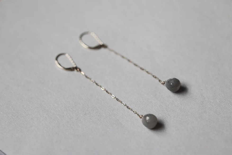 Thumbnail: 9ct Gold Long Chain Grey Moonstone Drop Earrings
