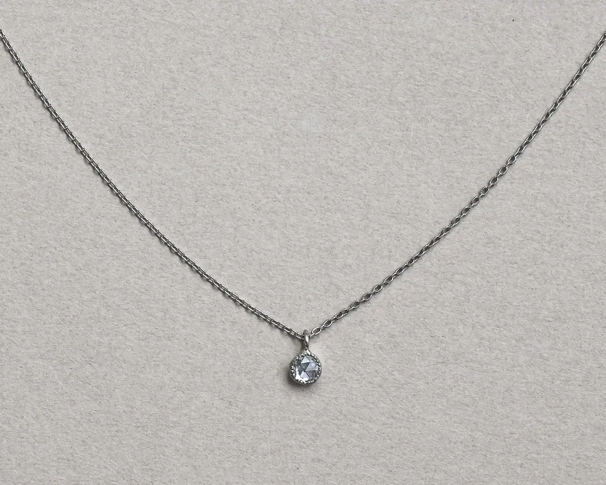 *Platinum 3mm Rose-Cut Diamond Necklace Milled Edge Setting
