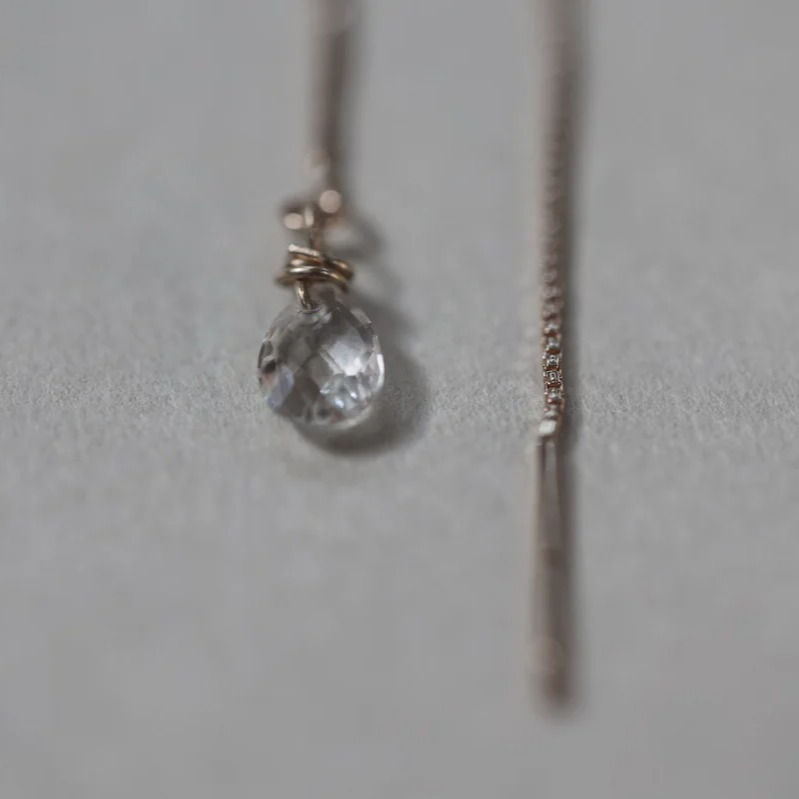Thumbnail: 9ct Gold Box Chain White Topaz Drop Earrings